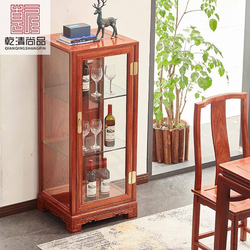 红木新中式酒柜实木饭厅玻璃柜花梨木墙角柜展示柜刺猬紫檀餐柜