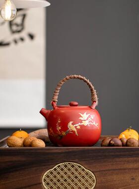 复古粗陶煮茶壶陶瓷茶壶围炉煮茶家用室内罐罐茶煮茶器红色茶壶