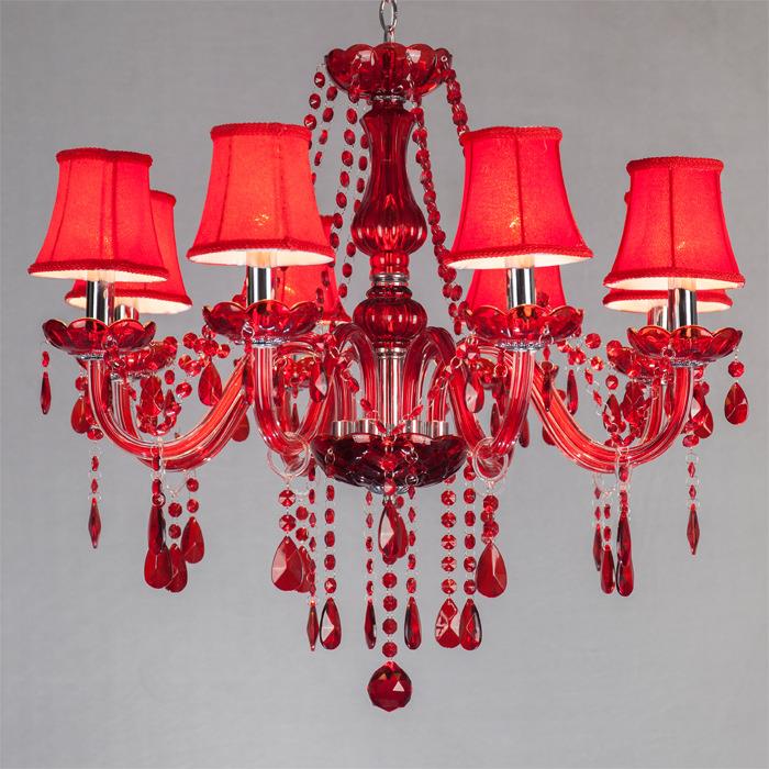 红色8头带灯罩10头12头红色玻璃吊灯蜡烛灯适合婚庆主体餐厅酒吧