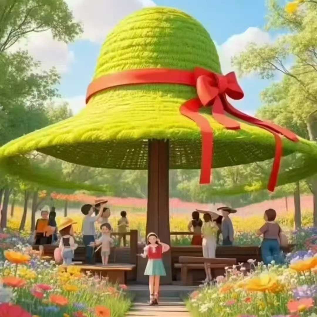 网红巨型草帽户外大型装饰摆件打卡道具仿真绿雕巨型草帽室外