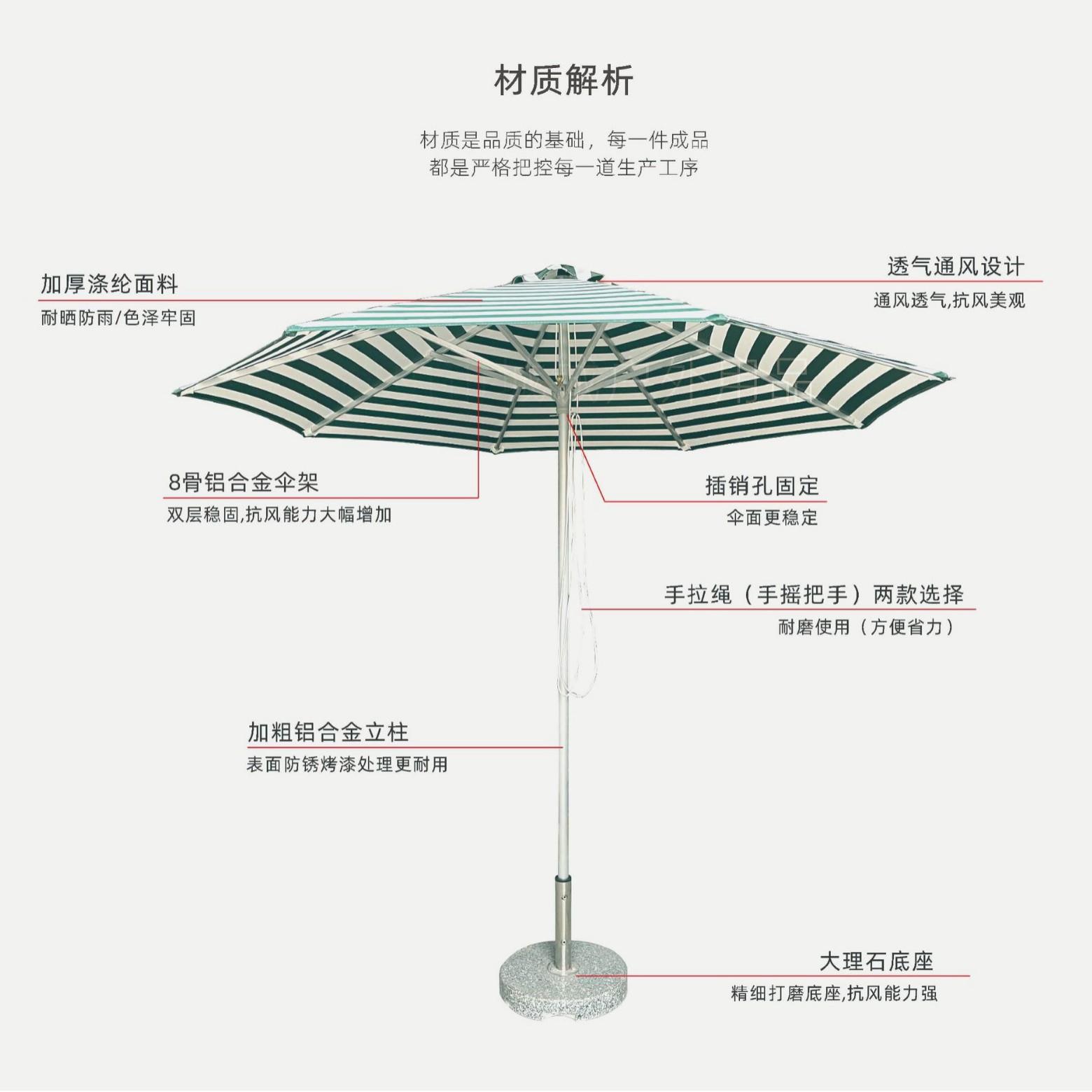 沙滩网红伞铝合金木纹伞8骨条纹波浪中柱庭院伞沙滩泳池罗马伞