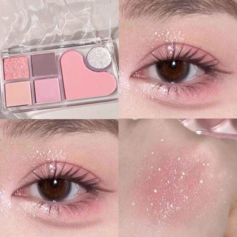 又韩又嗲强推!卧蚕眼影综合盘粉色珠光细闪眼角鼻头提亮自然持久