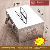 不锈钢箱大加厚带锁便携式 收纳箱 工具箱钱箱铁箱家用密码