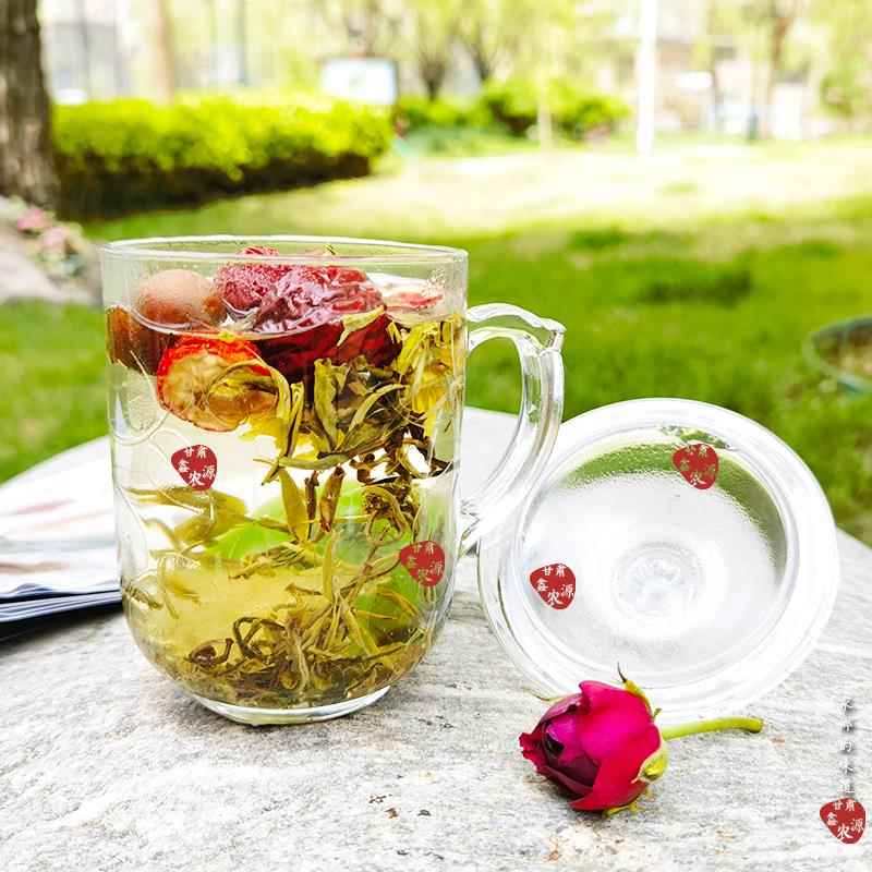 兰州特产 玻璃杯茶三炮台菊花枸杞八宝茶透明带盖杯子茶楼农家乐