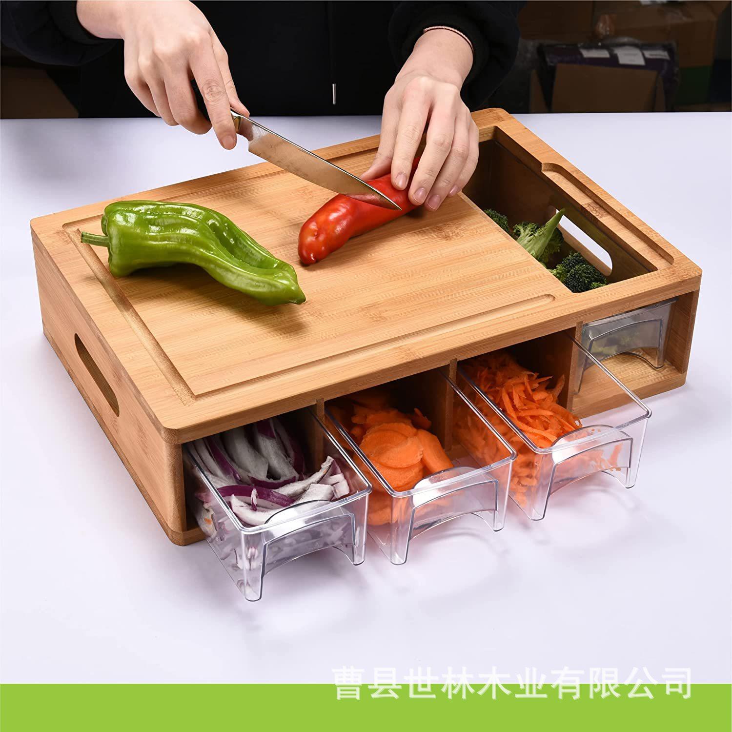 竹木制分类砧板家用切菜板带抽屉式收纳盒水果蔬菜刨丝器奶酪板