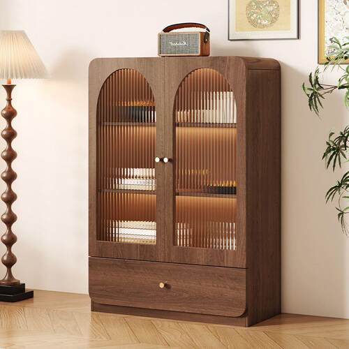 复古风玻璃餐边酒柜靠墙家用客厅立柜电视边柜展示置物窄柜储物柜