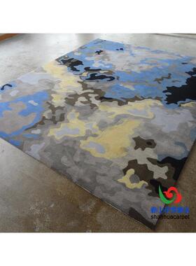 新中式蓝色水画抽象样板房客厅茶几厅沙发地待毯大JVW接室墨贵宾