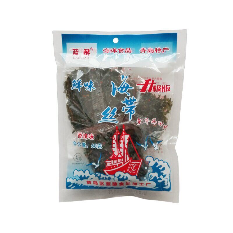 新日期蓝酵干海带丝香辣味干裙带菜60g内含3小包即食青岛胶南王台