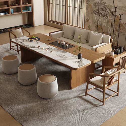 费洛可宋式美学实木新款茶桌茶台一体桌家用罗汉床沙发茶几组合