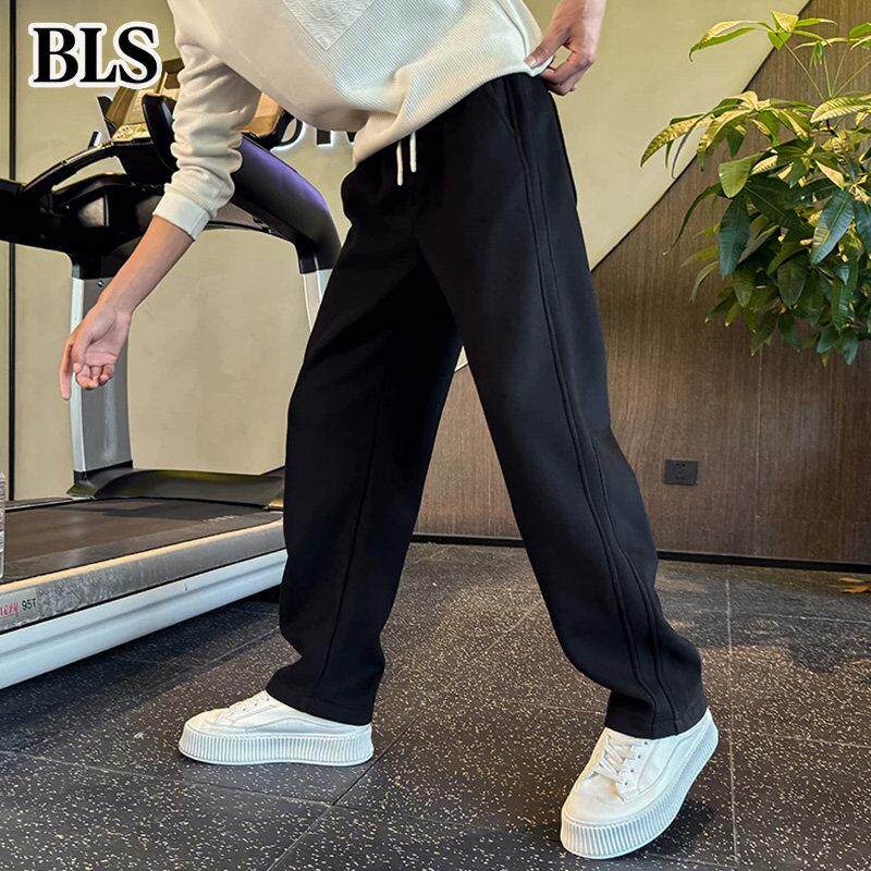 高端黑色加绒休闲裤男款秋冬2026新款潮牌宽松直筒运动裤男士长裤