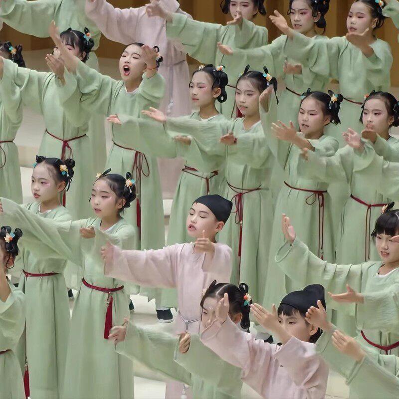 新款男女少儿童将进酒古诗朗诵书生圆领袍合唱中国风表演出国学服