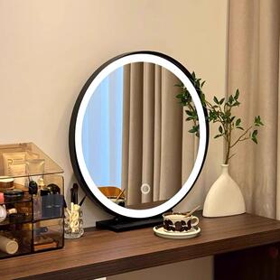 2026新款梳妆台镜子带灯女生房间桌面卧室轻奢复古台式led化妆镜