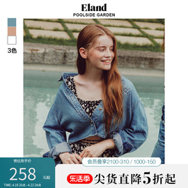 eland衣恋短袖衬衫女夏季短款logo刺绣复古风牛仔上衣春夏