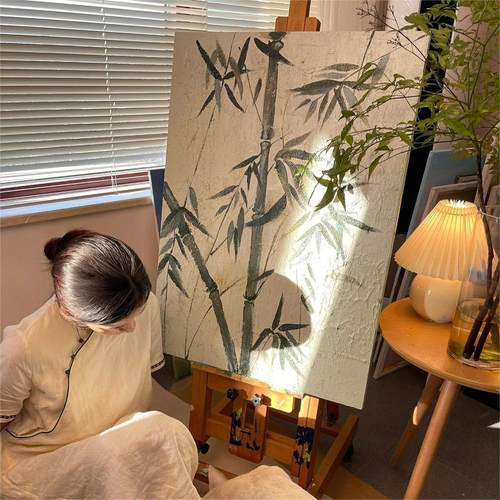ll石英砂画竹影砂岩肌理画diy材料丙烯数字油画中国风手工填充涂