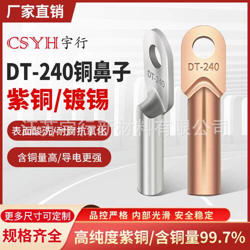 DT镀锡本色铜鼻子DT-240平方铜鼻子接线端子线耳线鼻子非标铜