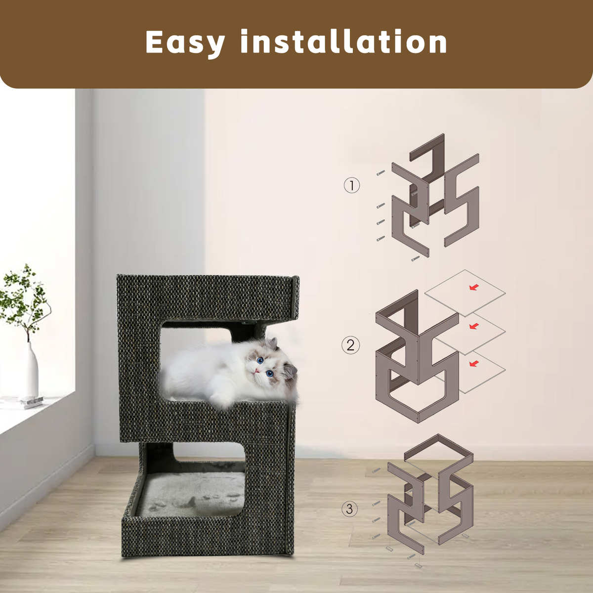 鲁叠乐猫窝猫房子别墅多层大空间防水可拆卸毛毡宠物窝四季通用