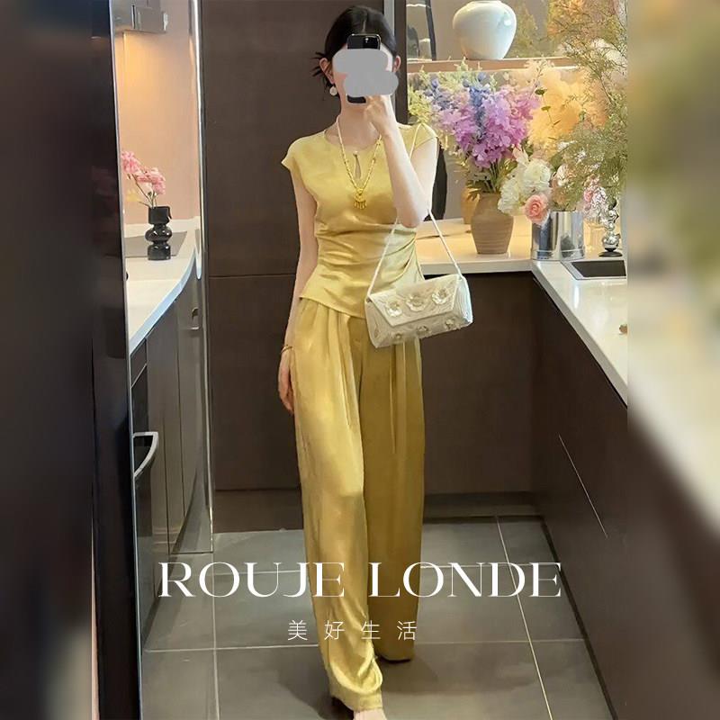 ROUJE LONDE新中式国风套装女夏季复古禅意无袖衬衫阔腿裤两件套