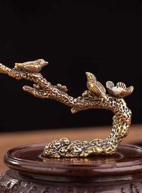 直销新款黄铜笔架喜上眉梢摆件吉祥如意小铜器办公室桌面茶宠摆件