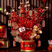 旦插花发财果 饰摆件仿真花元 2026新款 年宵花抱抱桶福桶新年桌面装