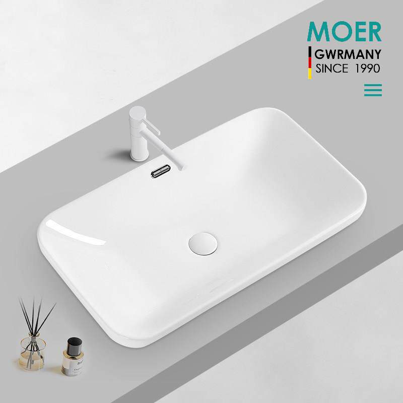 MOER大尺寸陶瓷薄边台中盆半嵌入式洗手盆面盆洗脸盆单盆卫生间