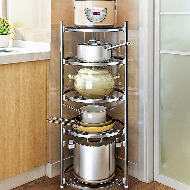 厨房三角置物架落地多层不锈钢扁铁墙角放锅架子可折叠锅具收纳架