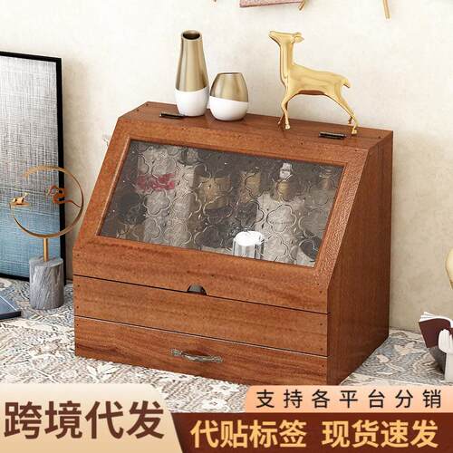 实木质复古化妆品水乳桌面杂物防尘收纳盒手账整理盒展示柜木制品