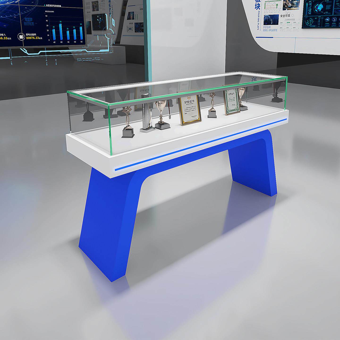 创意弧形玻璃展示柜公司企业展厅样品陈列柜眼镜医美门店产品柜台