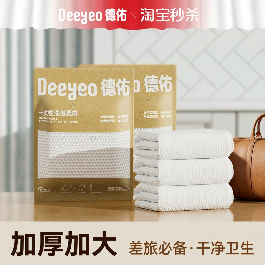 德佑一次性浴巾旅行压缩毛巾加厚加大便携出行洗澡巾旅游用品2包