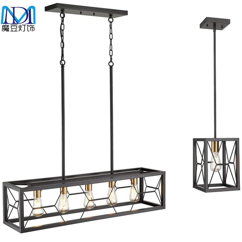 厨房岛5盏乡村风格线性农舍吊灯工业金属矩形悬挂灯具餐厅泳池桌