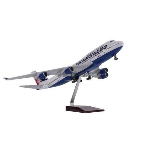 洲际航空Scale 1:150 47cm B747 TRANSAERO飞机模型带灯带轮子