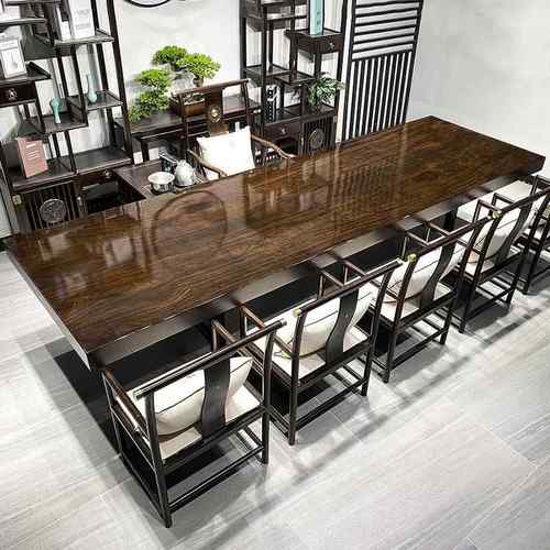 新款黑檀实大大板原木奥坎茶桌茶台花新中式巴办公桌板桌木整板清