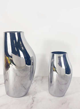 北欧玻璃电镀银色花瓶家居插花客厅装饰品摆件艺术售楼处饰品