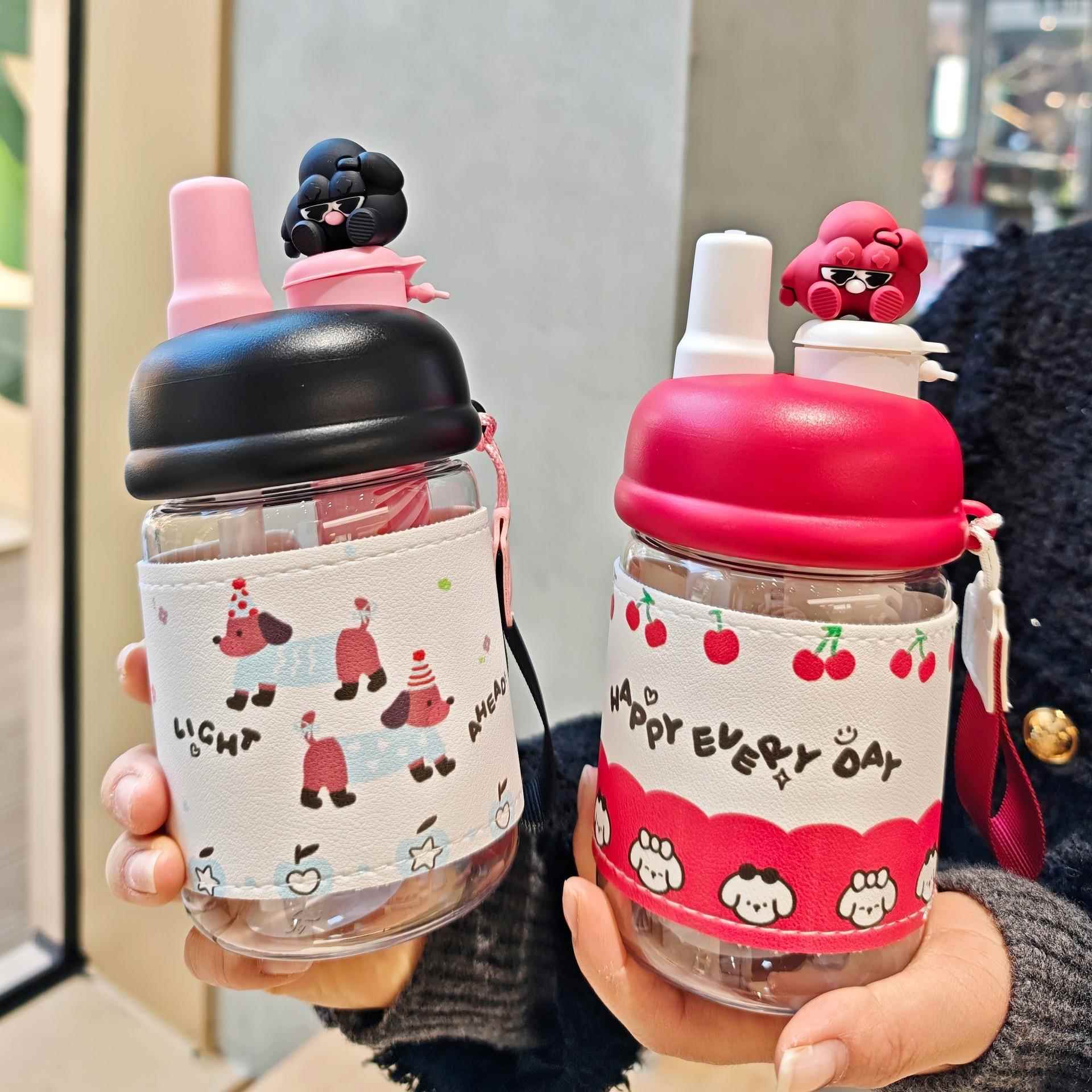 新款高颜值卡通吸管杯便携带茶隔塑料杯子精美礼品杯学生水杯