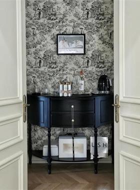 美式装乡村椭双抽屉黑色玄43345关柜圆走廊实木法式靠墙厅现代饰