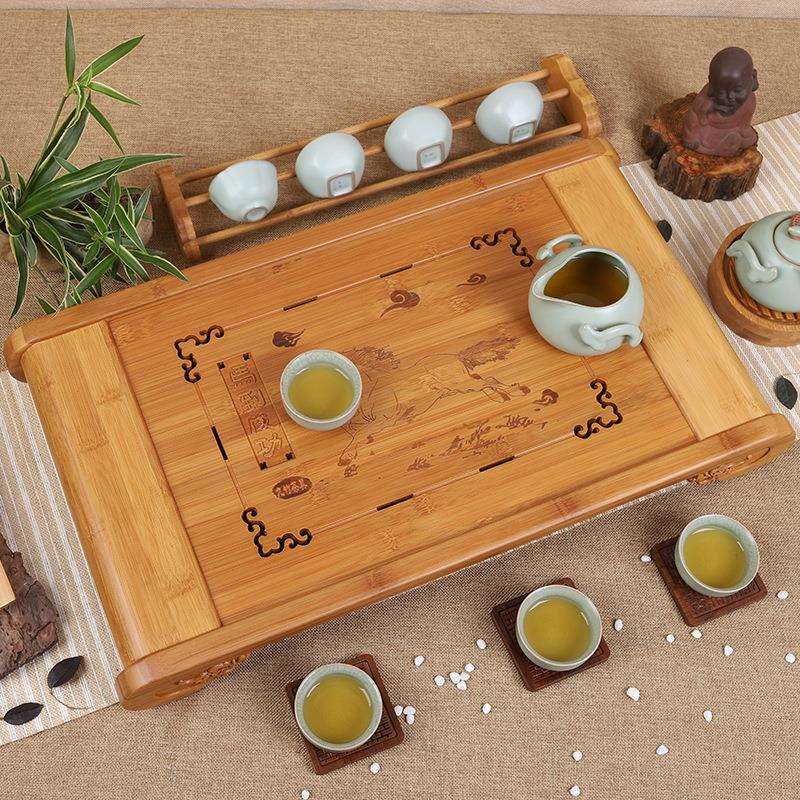 竹制茶盘简约家用竹茶盘储水抽屉式马到成功茶盘茶海茶台