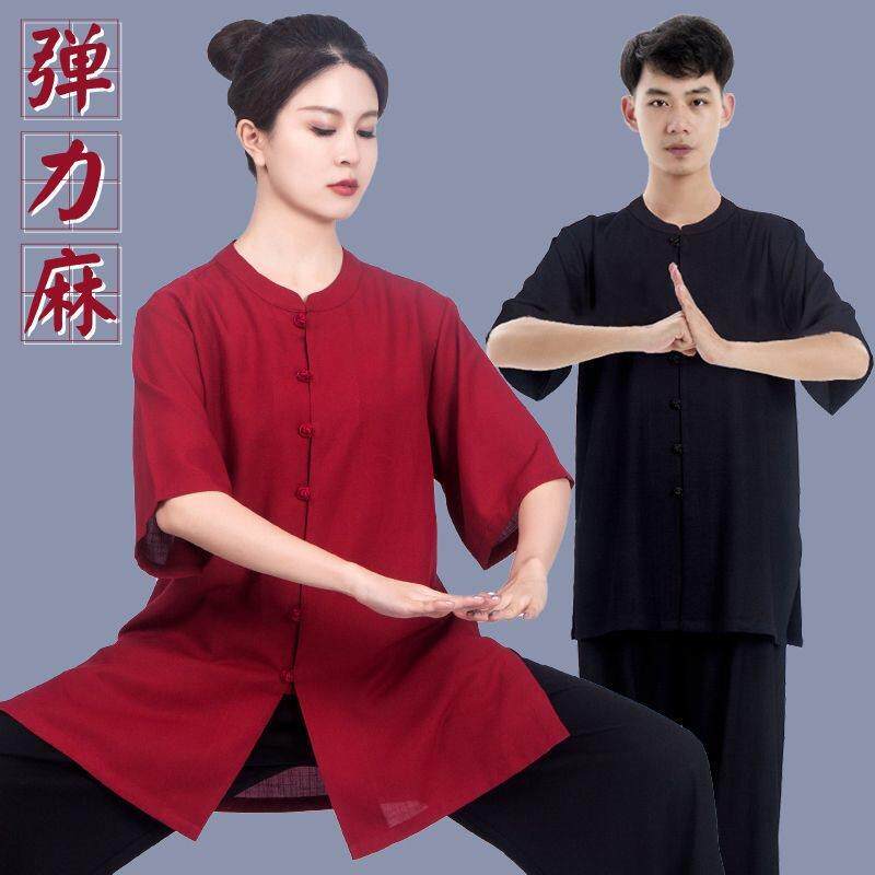 高端夏季短袖太极服装女新款太极拳练功服男薄款飘逸棉麻时尚