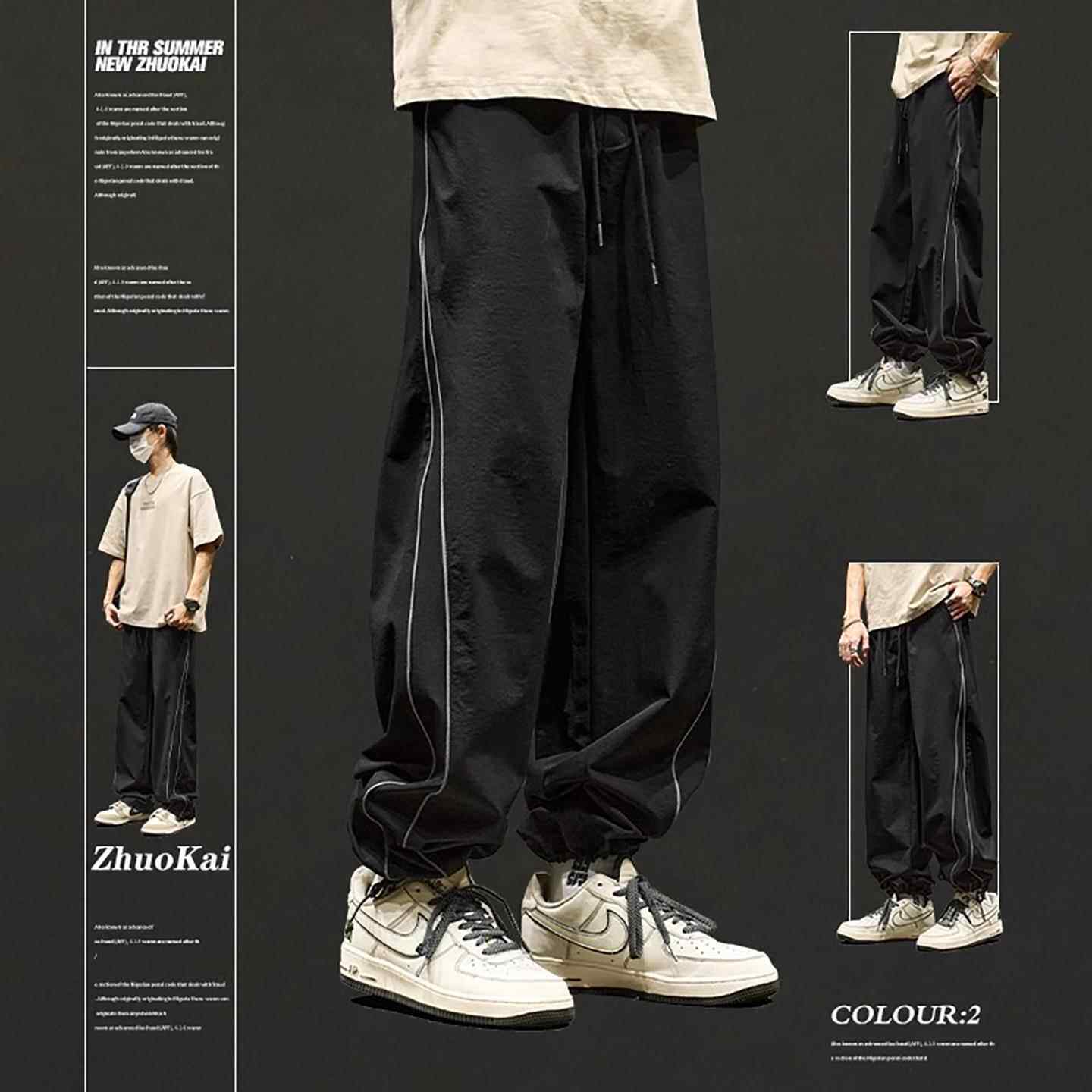 潮牌运动裤子男士夏季薄款美式冰丝速干 干冲锋裤伞兵裤宽松休闲