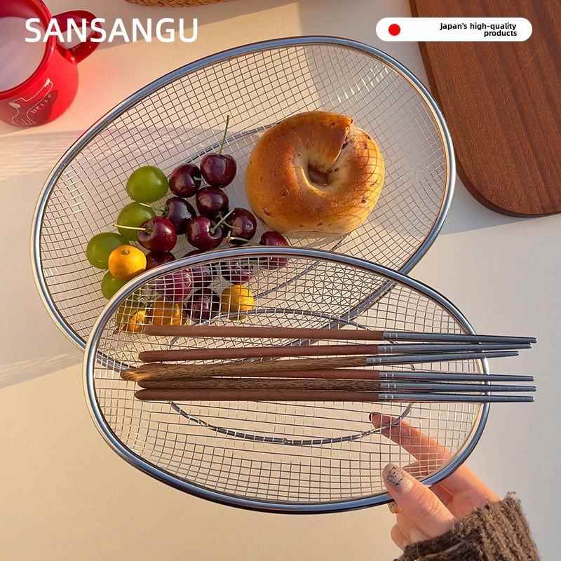 【正品旗舰店】日本不锈钢沥水篮家用厨房洗水果篮沥水椭圆形防潮