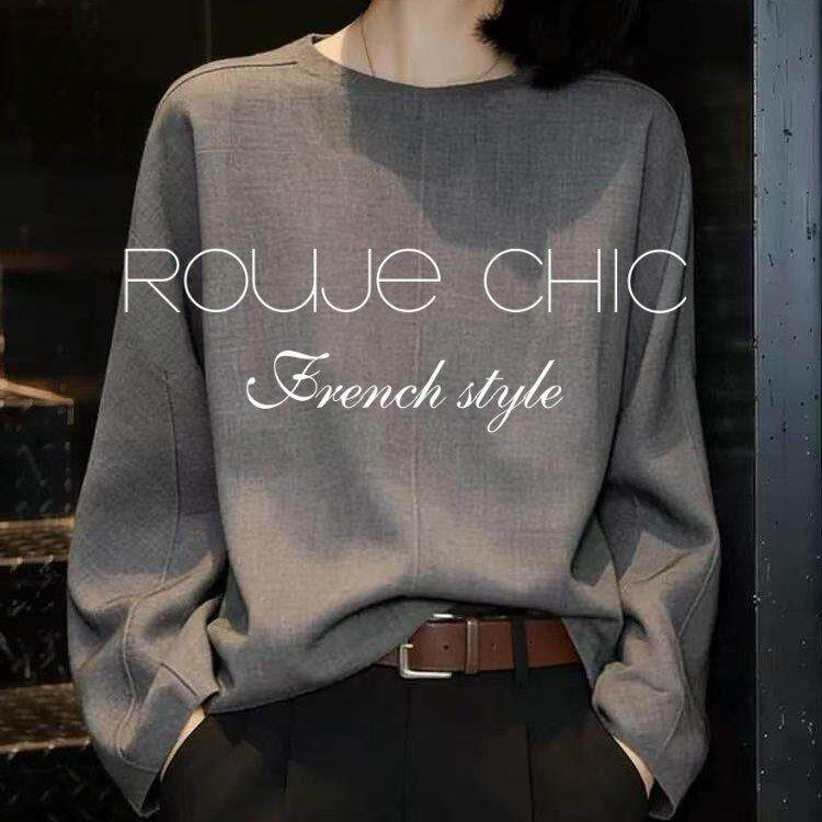 法国rouje chic春灰色套头衬衫女法式轻奢高级感不撞款洋气打底衫