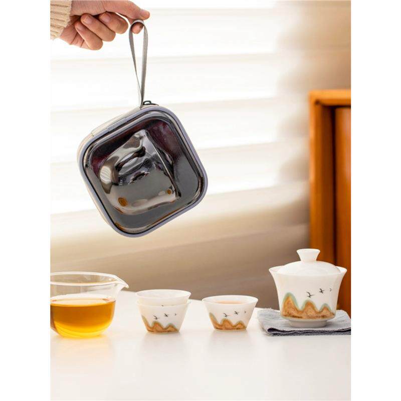 一品仟堂旅行茶具套装便携式高端精致羊脂玉户外旅行茶具快客杯