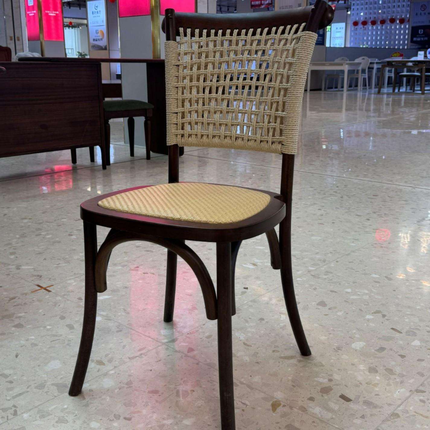 复古咖啡厅实木中古桌椅编绳藤椅甜品店椅子奶茶店美式西餐厅客厅