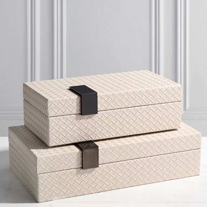 现代简约皮革首饰盒珠宝收纳盒家居软装卧室桌面床头柜木质摆件