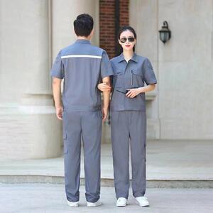 新款夏季薄款短袖工作服套装反光条车间汽修劳保服可印logo工服