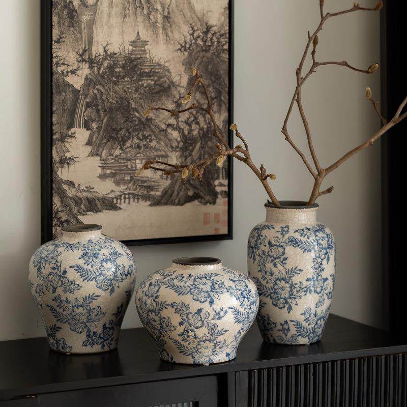 景德镇青花瓷花瓶摆件客厅插花水培轻奢高级感陶瓷中式覆古马桑果