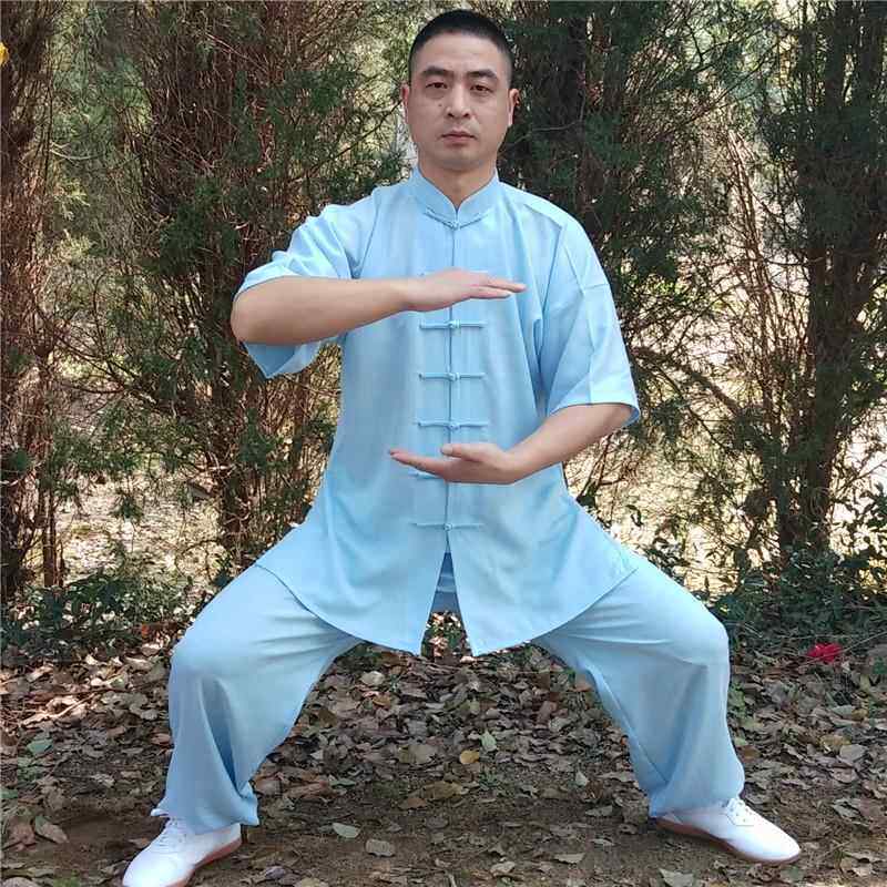 正品夏季短袖太极服棉中极麻透服气太拳练功服男老年晨练中袖武术