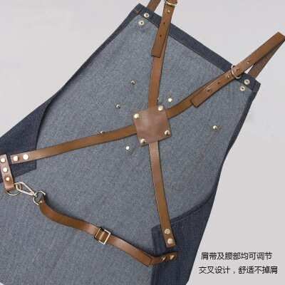 韩版时尚牛仔围裙定 制logo奶茶店咖啡师西餐厅烘焙画画工作围裙