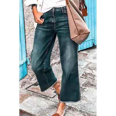 Women's stretch jeans straight leg pants mid waist jeans
