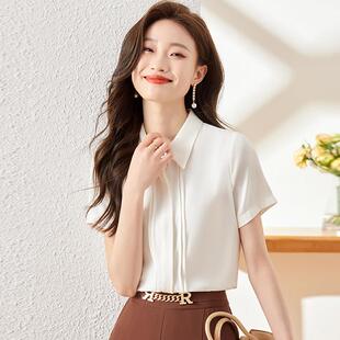 雪纺衬衫女短袖宽松气质夏季薄款垂感上衣高级设计感小众白色衬衣