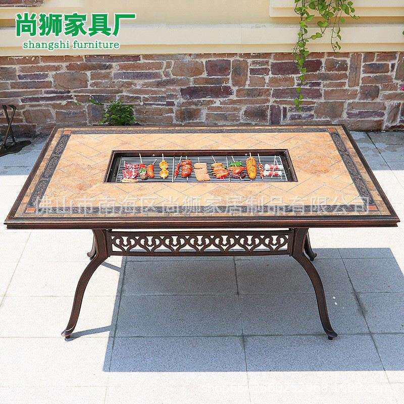 新款直销户外烧烤桌休闲庭院餐桌椅铸铝桌别墅休闲桌椅家用商用炭