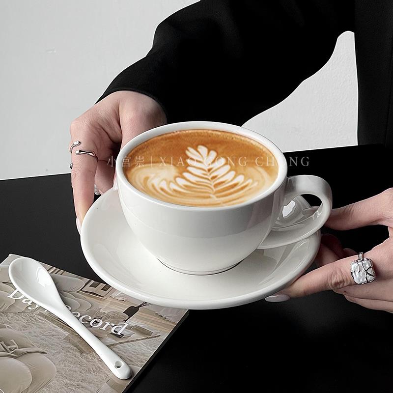 简约纯白咖啡杯碟ins风拿铁杯卡布奇诺拉花杯马克杯花式摩卡杯子